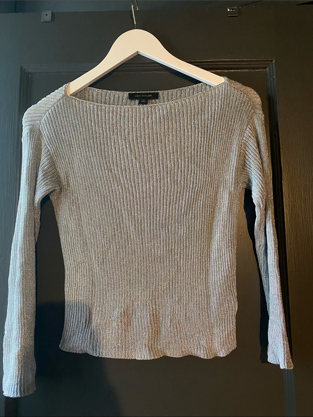 Ribbed Long Sleeve Women's Sweater - silver